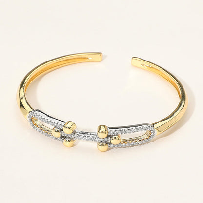 Madeline Love Gold Stone Paved Double Hardware Accent Cuff Bracelet - Hair Accessories