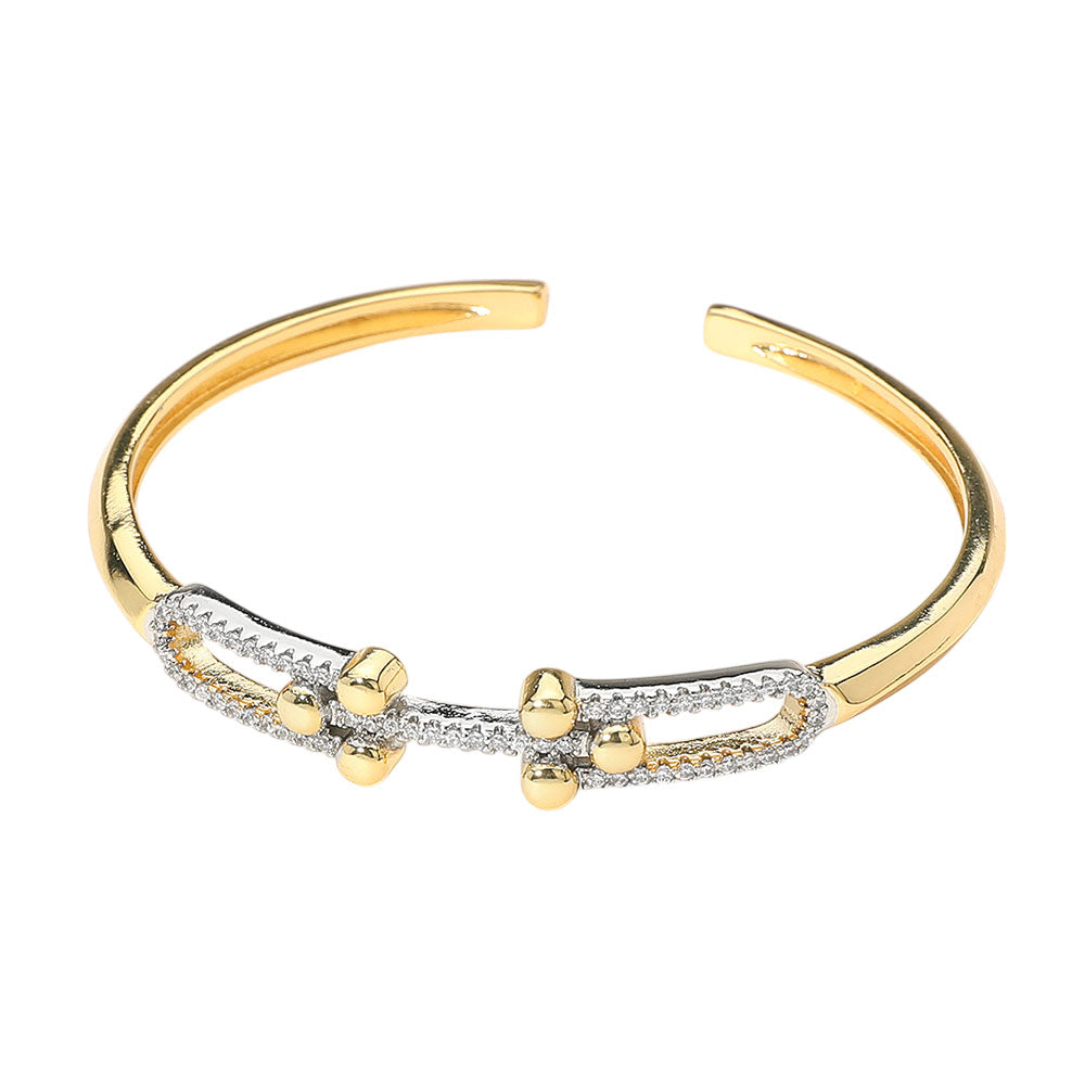 Madeline Love Gold Stone Paved Double Hardware Accent Cuff Bracelet - Hair Accessories - desc