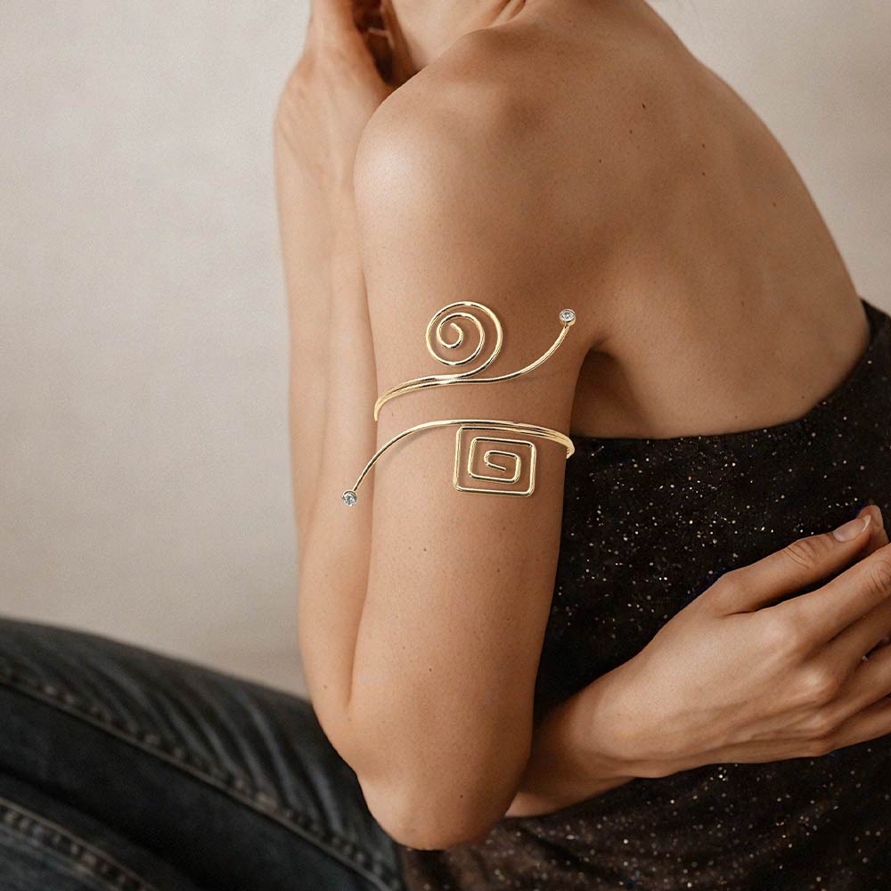 Madeline Love Gold Metal Round Square Spiral Accent Arm Cuff Bracelet - Body Jewelry