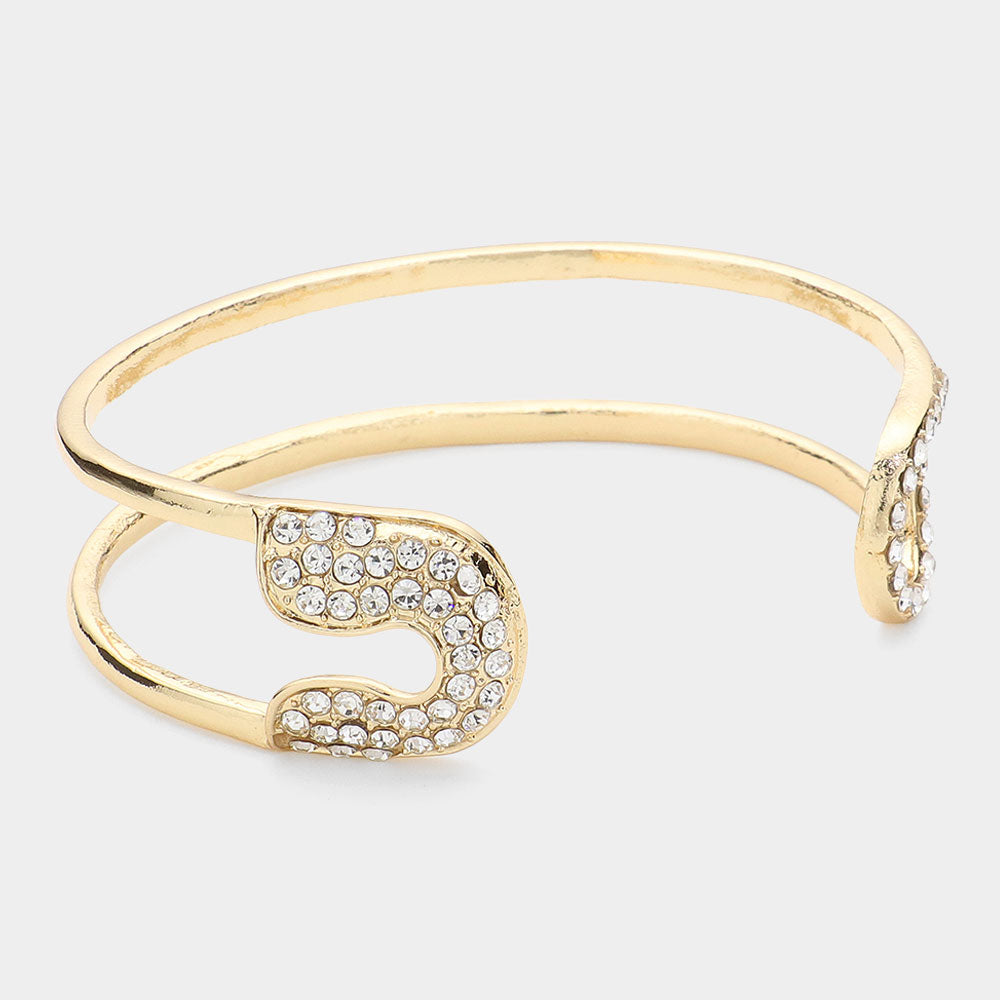Madeline Love Gold Stone Paved Tip Safety Pin Cuff Bracelet - Bracelets - desc