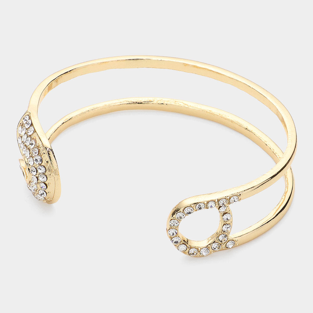 Madeline Love Gold Stone Paved Tip Safety Pin Cuff Bracelet - Bracelets - extra