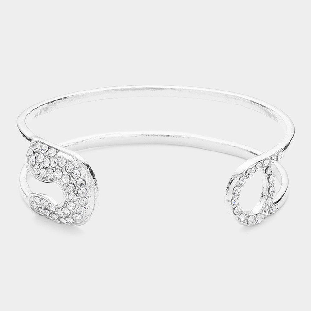 Madeline Love Rhodium Stone Paved Tip Safety Pin Cuff Bracelet - Bracelets