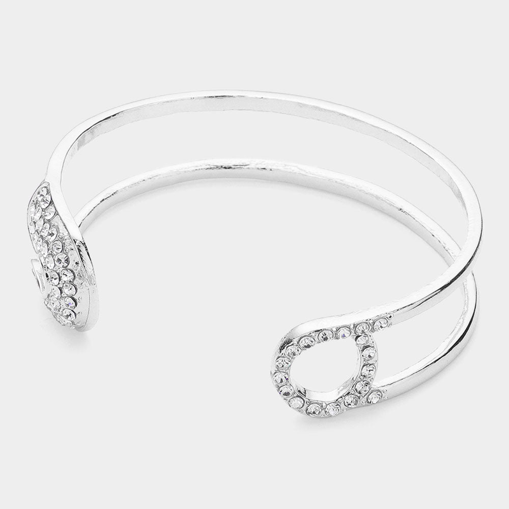 Madeline Love Rhodium Stone Paved Tip Safety Pin Cuff Bracelet - Bracelets - extra