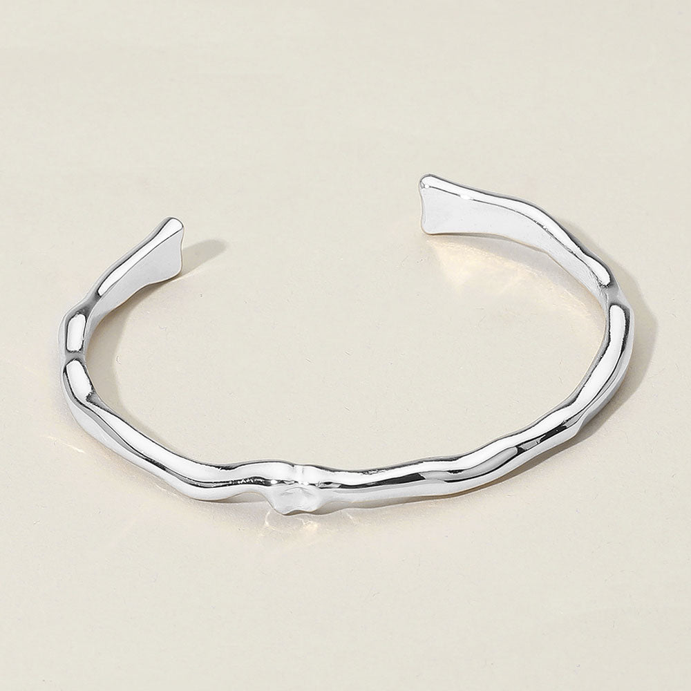Madeline Love Rhodium Sculptural Metal Organic Form Cuff Bracelet - Bracelets