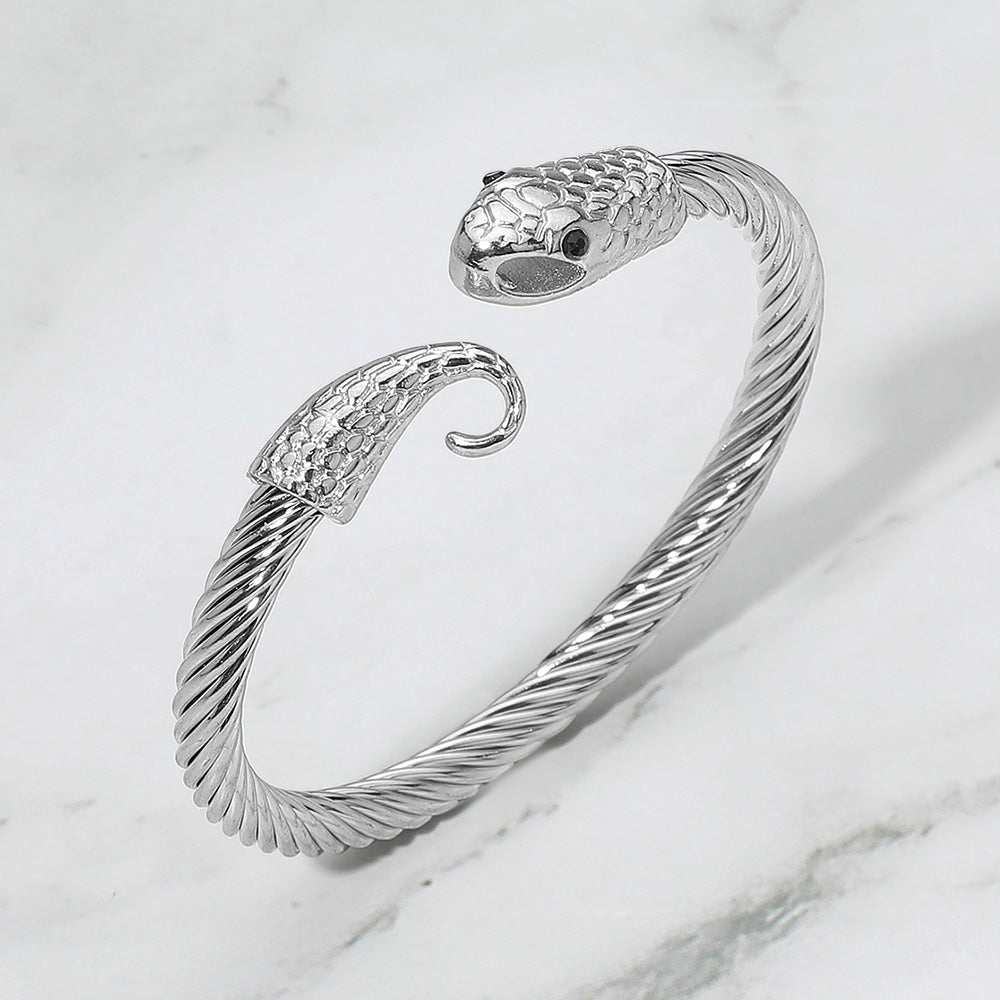 Madeline Love Rhodium Snake Head Twisted Cuff Bracelet - Bracelets