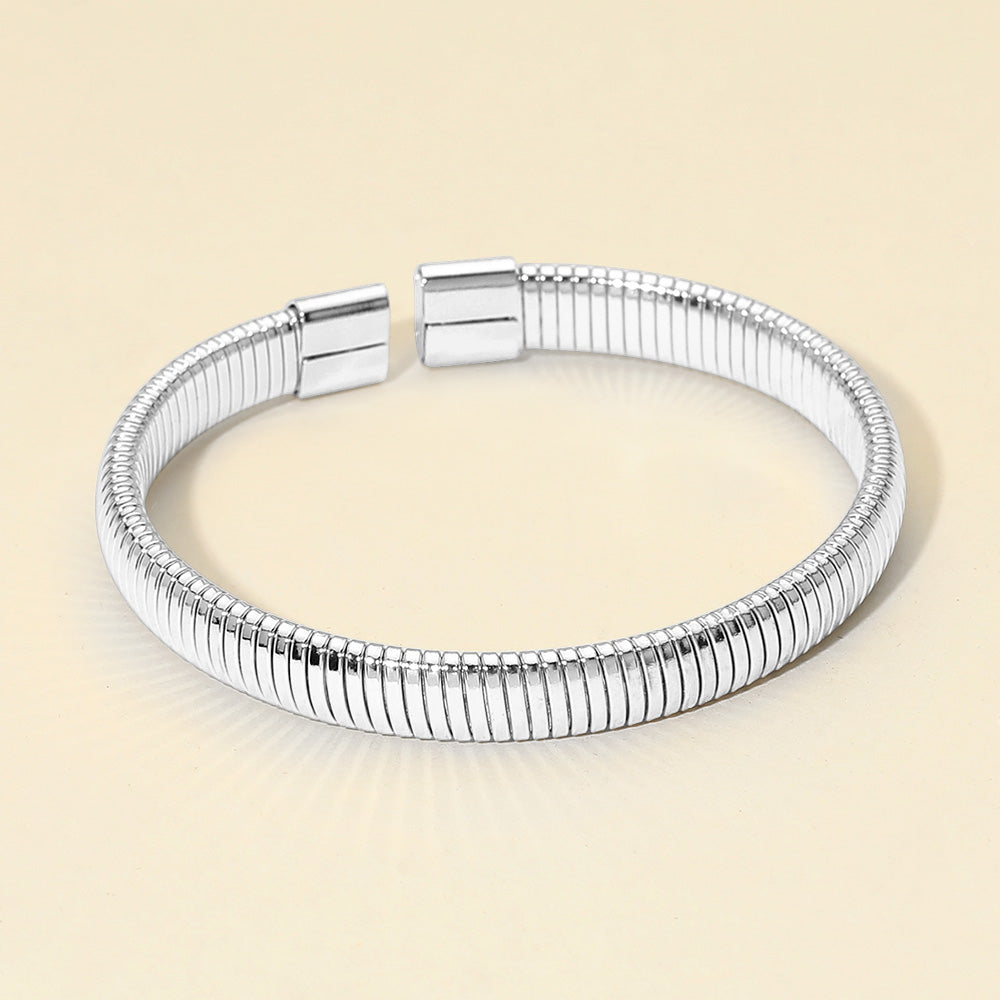 Madeline Love Rhodium Ribbed Metal Cuff Bracelet - Bracelets
