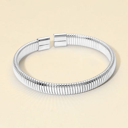 Madeline Love Rhodium Ribbed Metal Cuff Bracelet - Bracelets