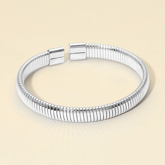 Madeline Love Rhodium Ribbed Metal Cuff Bracelet - Bracelets