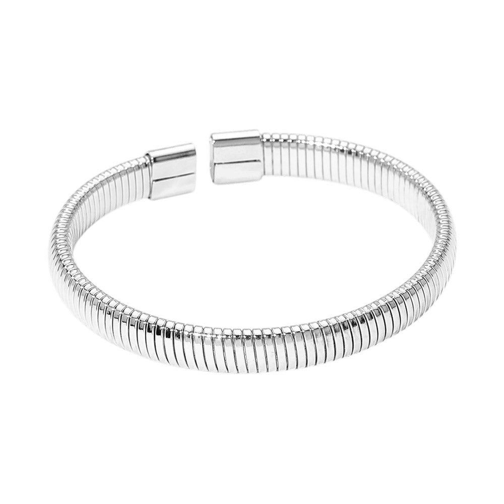 Madeline Love Rhodium Ribbed Metal Cuff Bracelet - Bracelets - desc