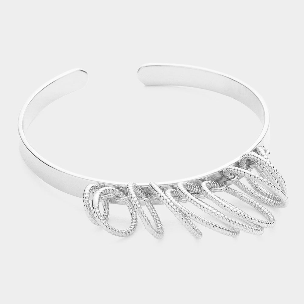 Madeline Love Rhodium Textured Metal Hoop Cluster Cuff Bracelet - Bracelets