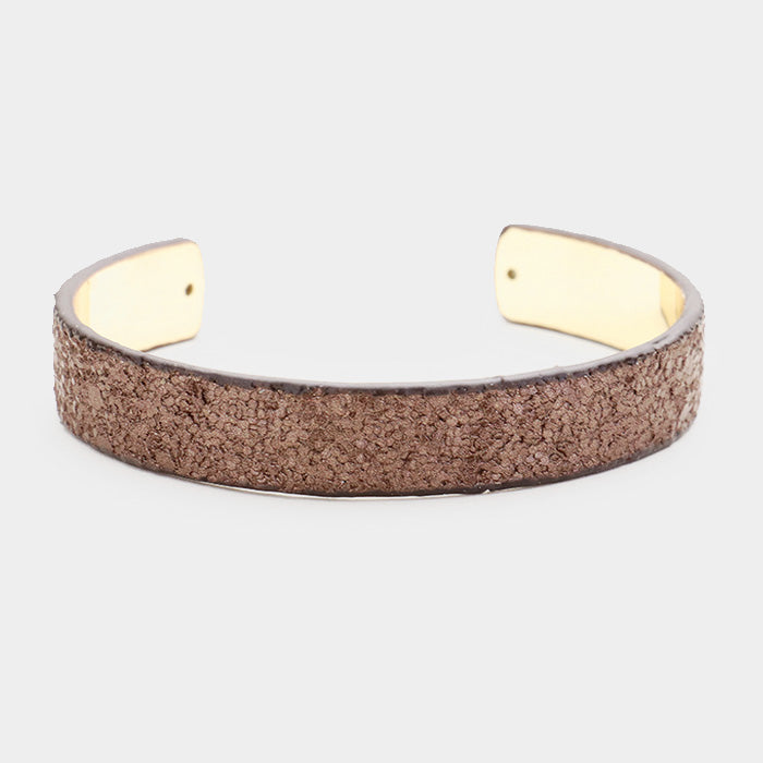 Madeline Love Brown, Gold Glitter Leather Textured Cuff Bracelet - Jewelry