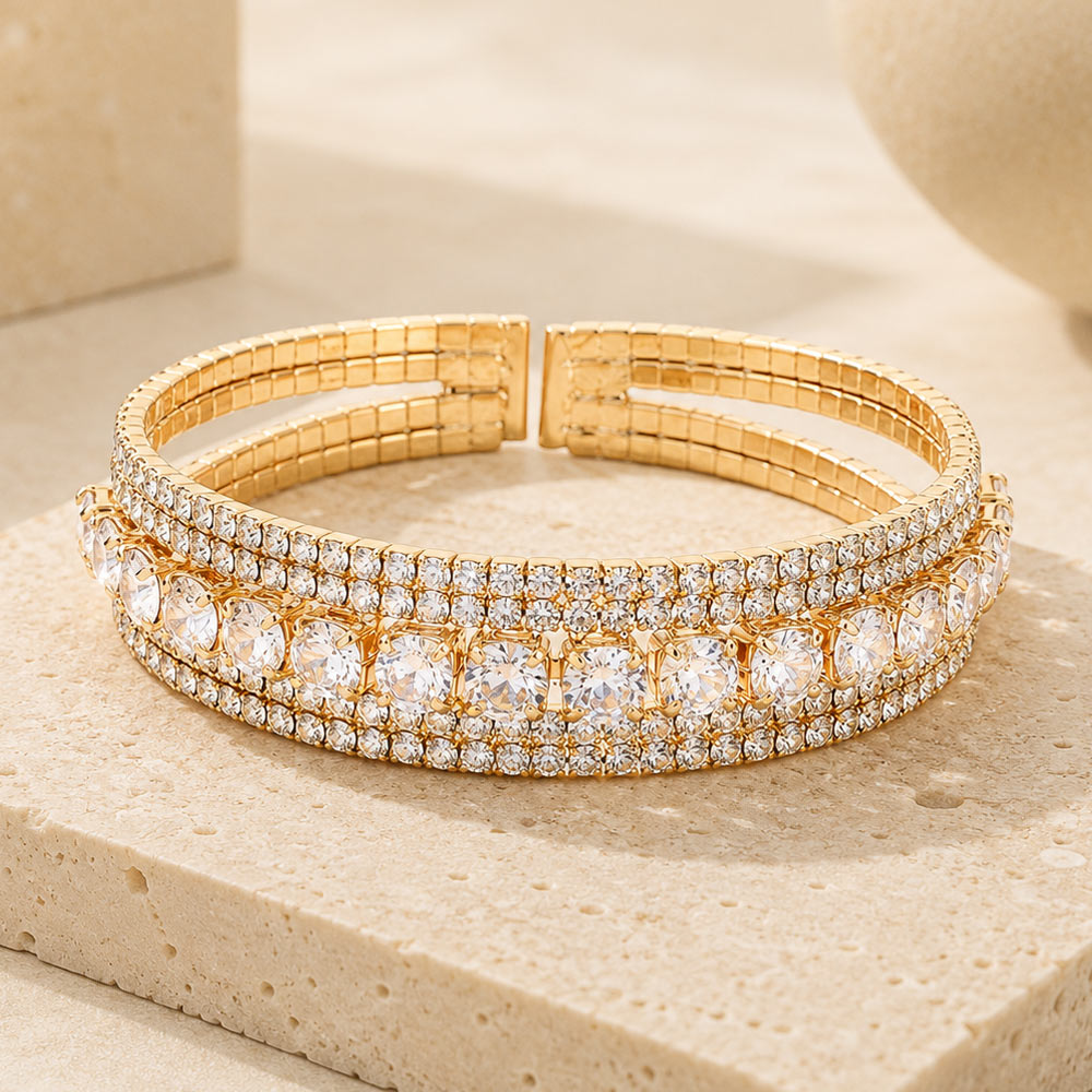 Madeline Love Gold CZ Round Stone Accented Cuff Evening Bracelet