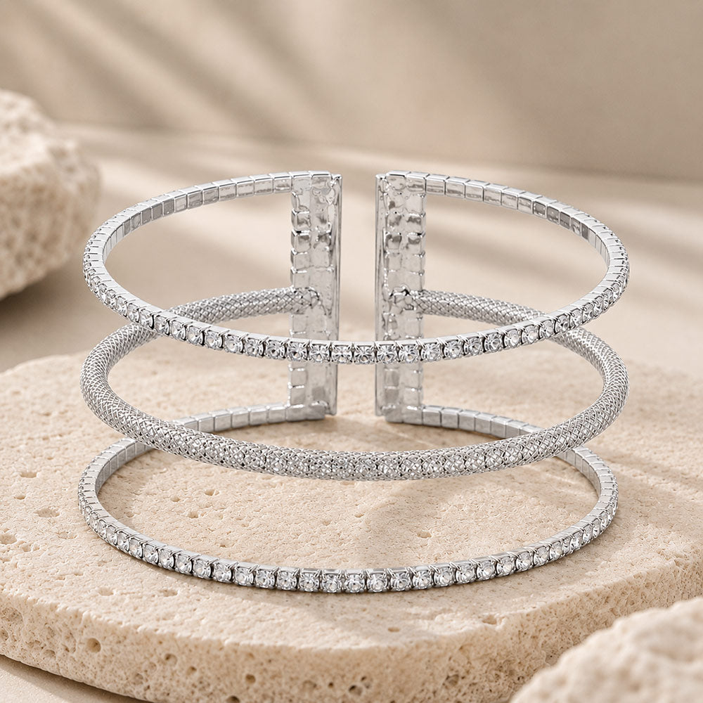 Madeline Love Silver Rhinestone Paved Split Cuff Bracelet