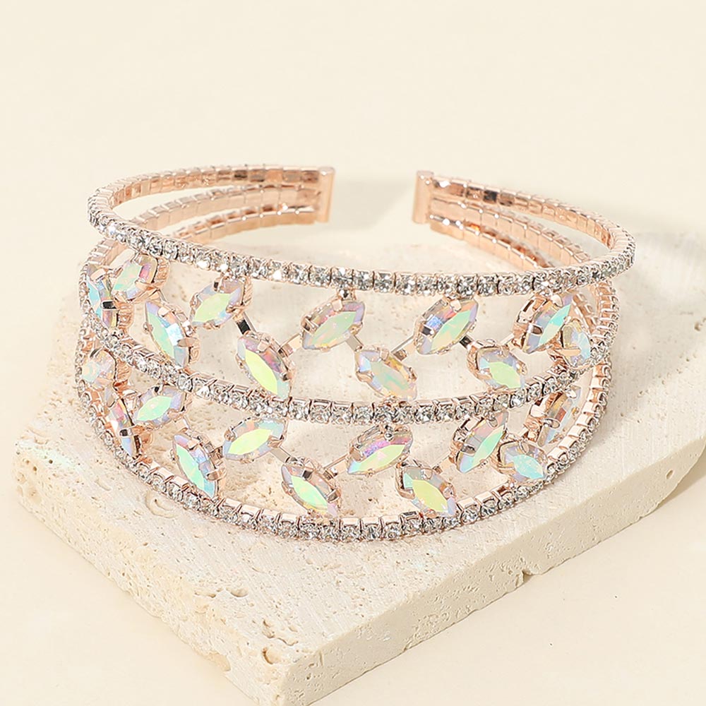 Madeline Love AB, Rose Gold Marquise Stone Accented Cuff Evening Bracelet