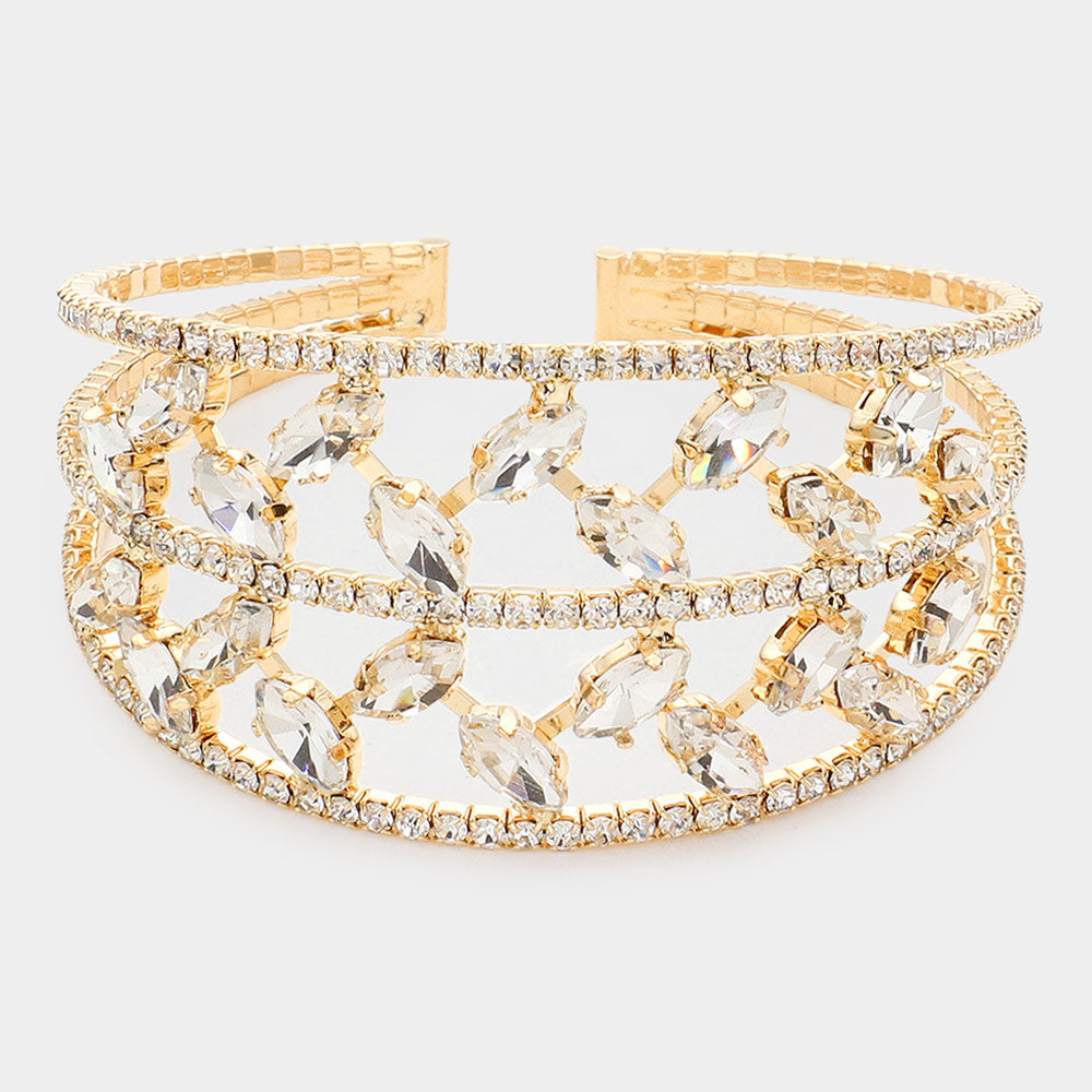 Madeline Love Gold Marquise Stone Accented Cuff Evening Bracelet - Earrings