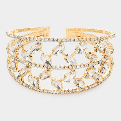 Madeline Love Gold Marquise Stone Accented Cuff Evening Bracelet - Earrings
