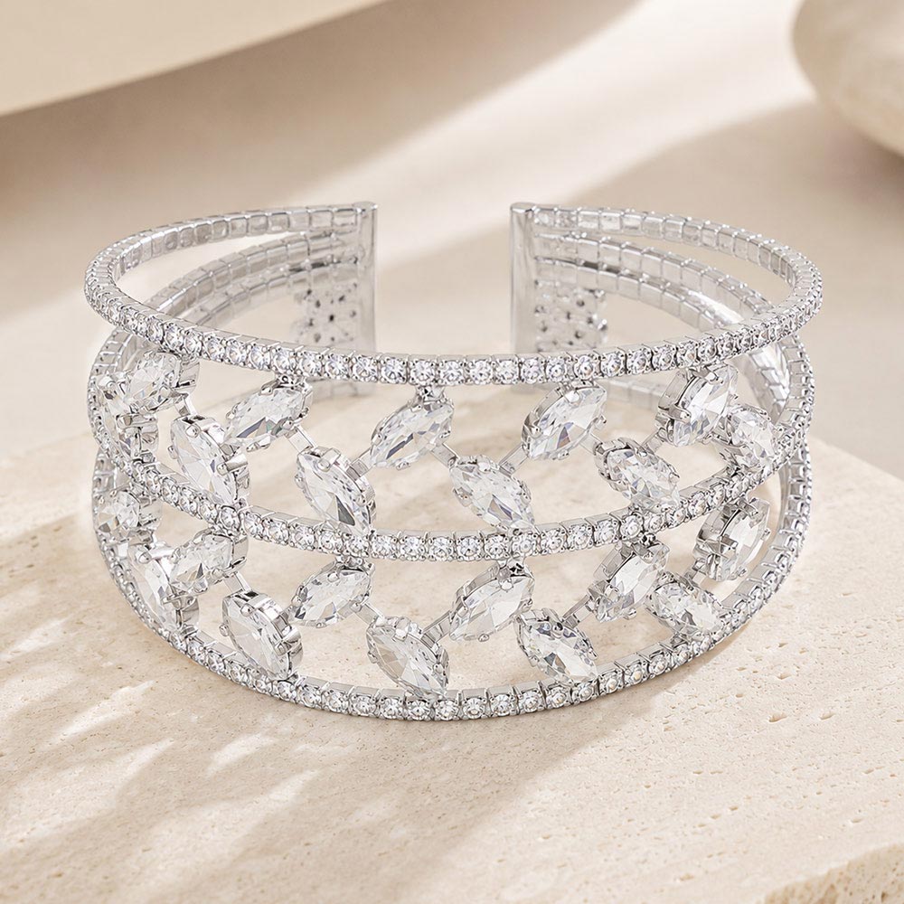 Madeline Love Clear, Silver Marquise Stone Accented Cuff Evening Bracelet