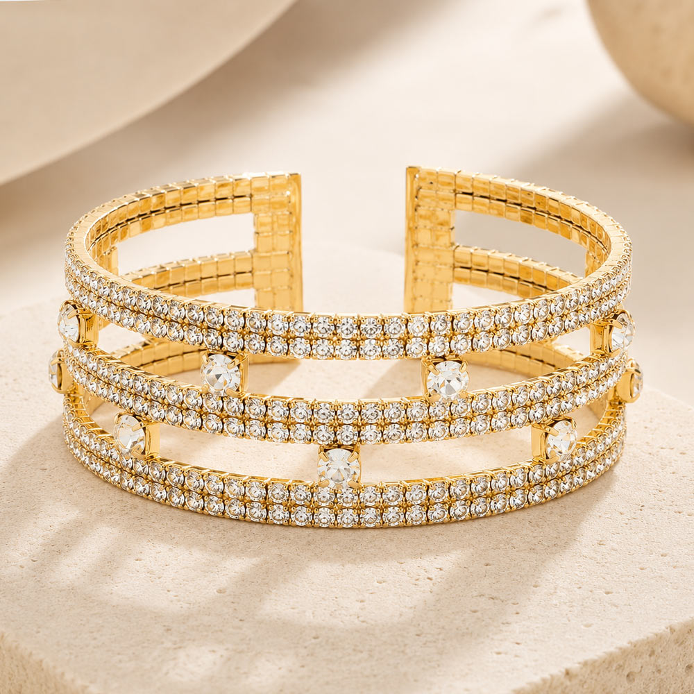 Madeline Love Gold Round Stone Pointed Split Cuff Evening Bracelet