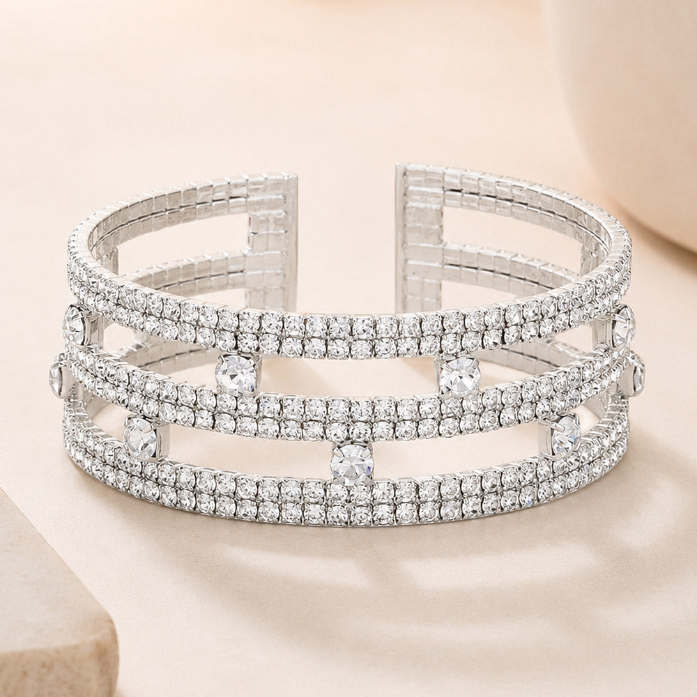 Madeline Love Silver Round Stone Pointed Split Cuff Evening Bracelet