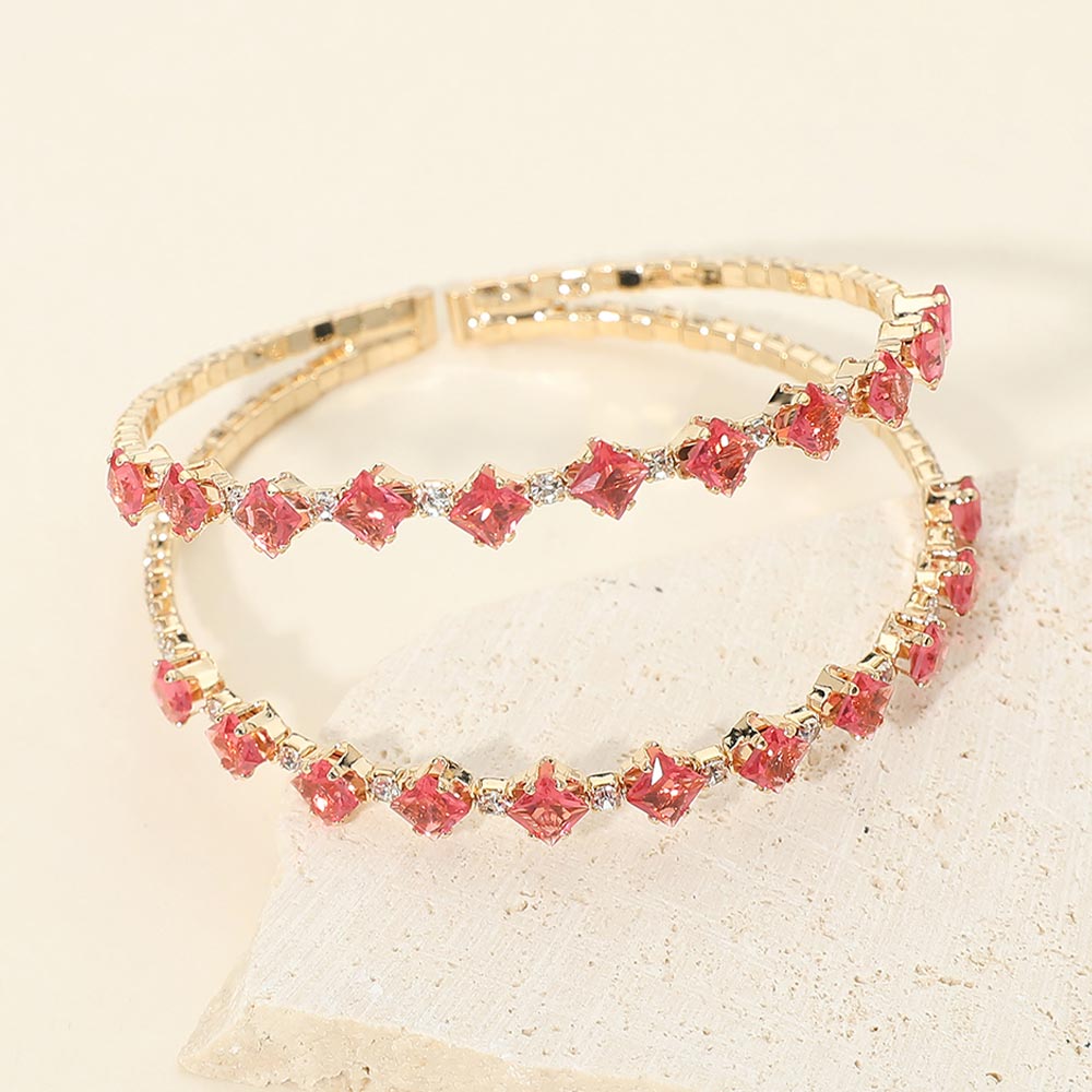 Madeline Love Clear, Gold, Rose Square CZ Double Row Adjustable Evening Cuff Bracelet