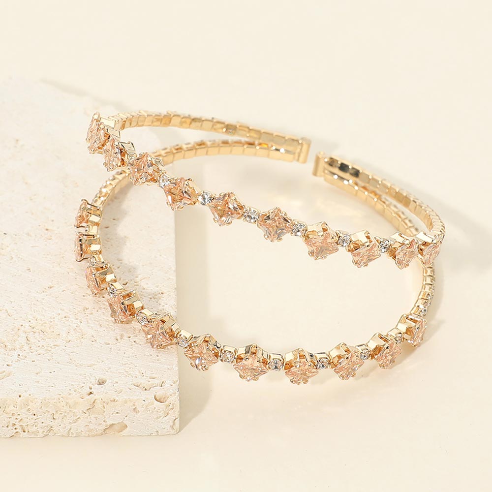 Madeline Love Clear, Gold, Lt Col Topaz Square CZ Double Row Adjustable Evening Cuff Bracelet