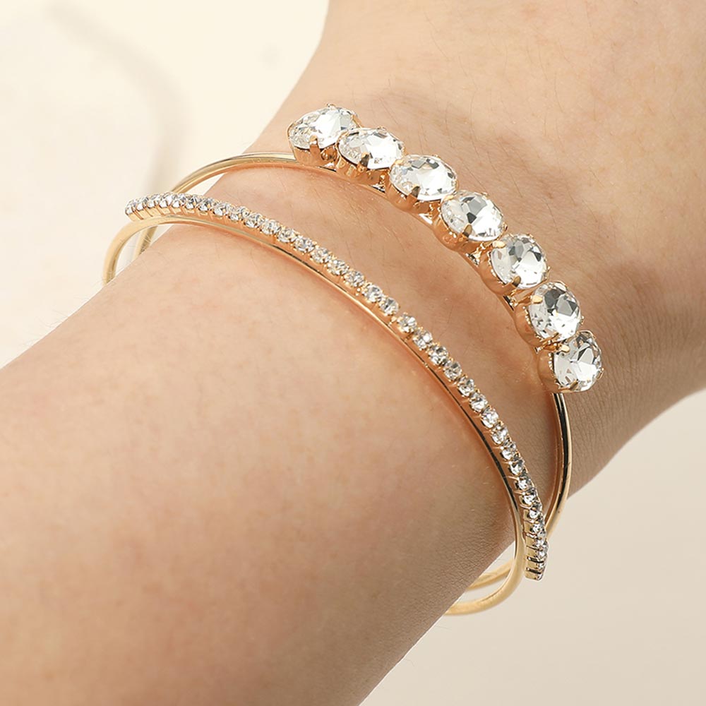 Madeline Love Clear, Gold Oval CZ Cluster Accent Double Row Adjustable Evening Cuff Bracelet