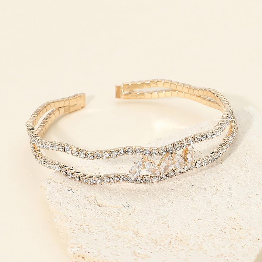 Madeline Love Clear, Gold Marquise CZ Accent Open Evening Cuff Bracelet