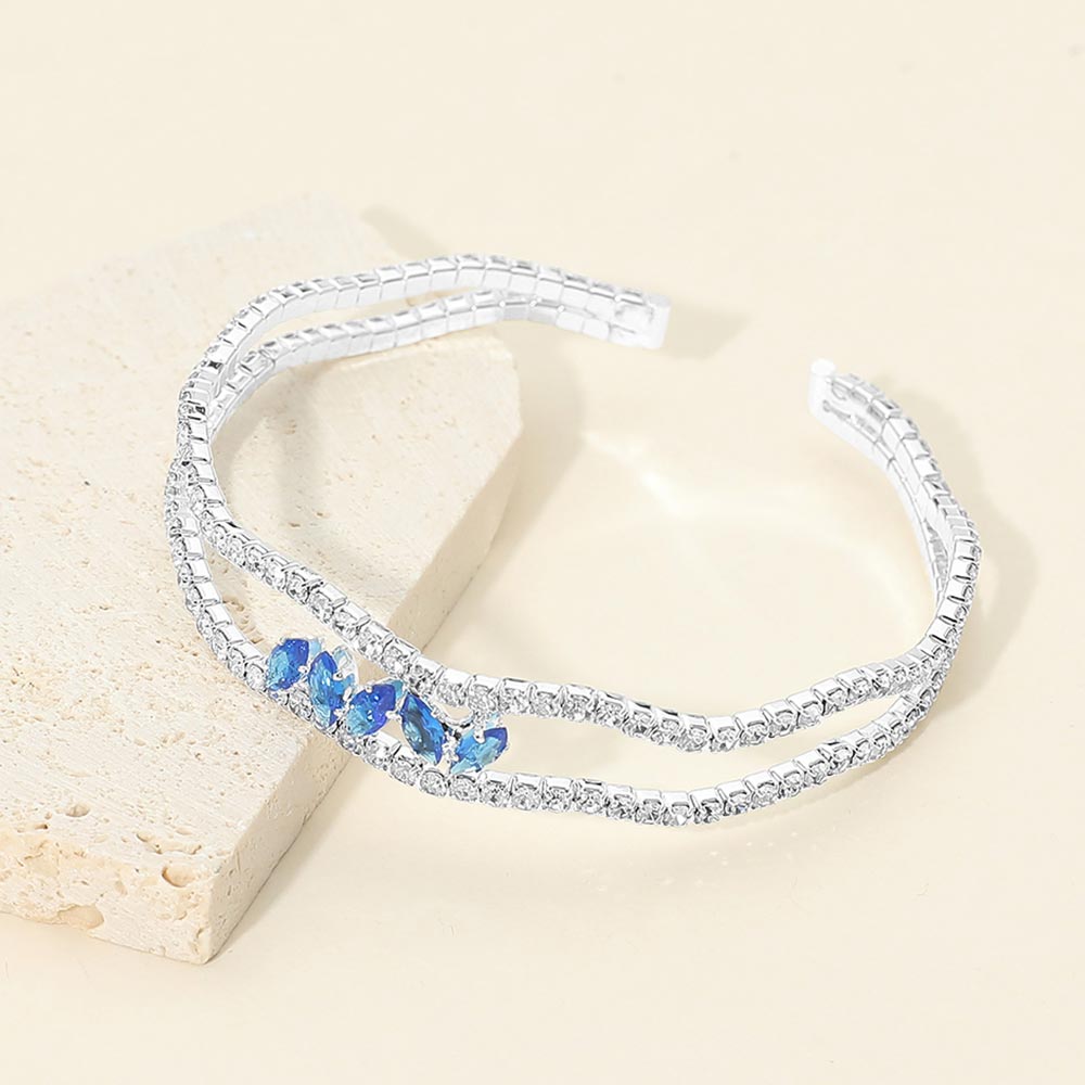 Madeline Love Sapphire, Silver Marquise CZ Accent Open Evening Cuff Bracelet