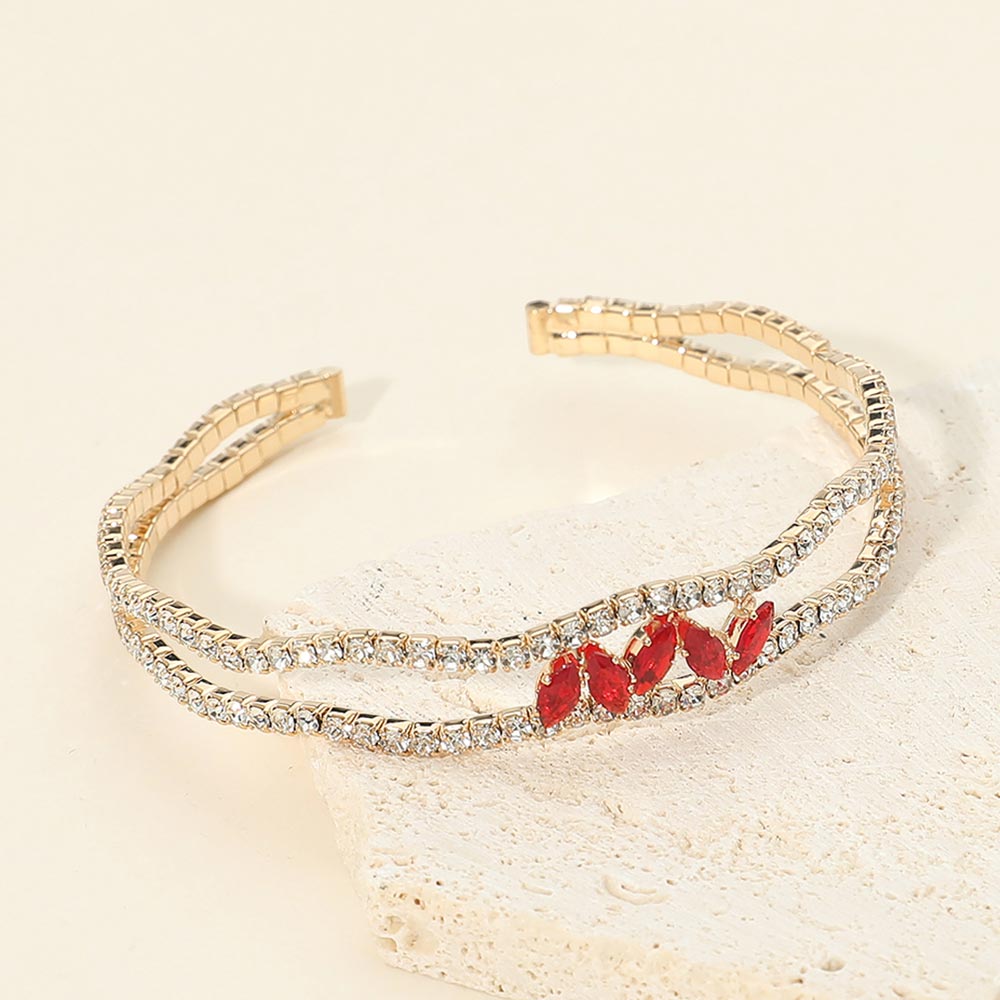 Madeline Love Gold, Siam Marquise CZ Accent Open Evening Cuff Bracelet