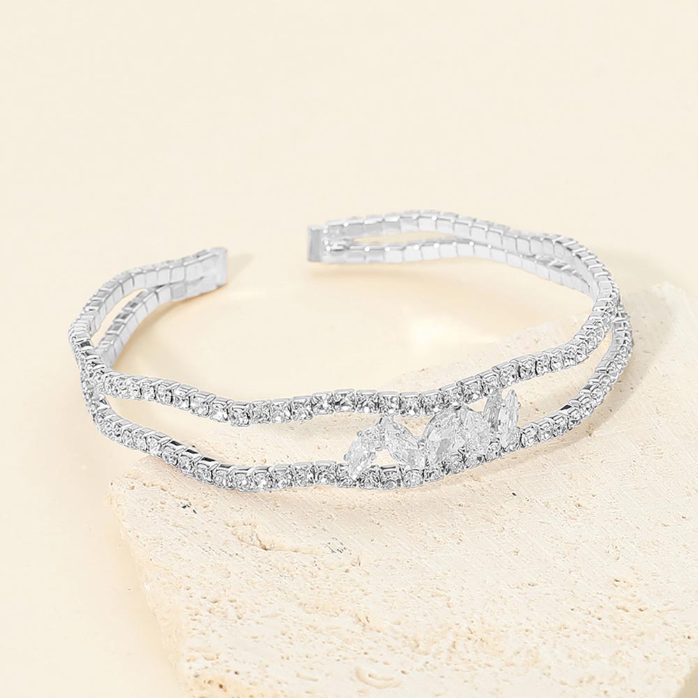 Madeline Love Clear, Silver Marquise CZ Accent Open Evening Cuff Bracelet