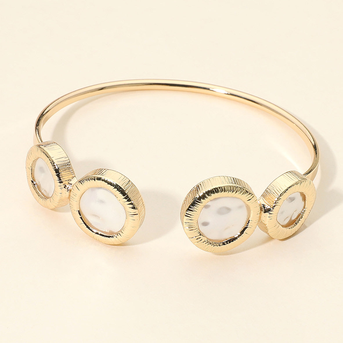 Madeline Love Cream, Gold Double Irregular Pearl Disc Tip Cuff Bracelet