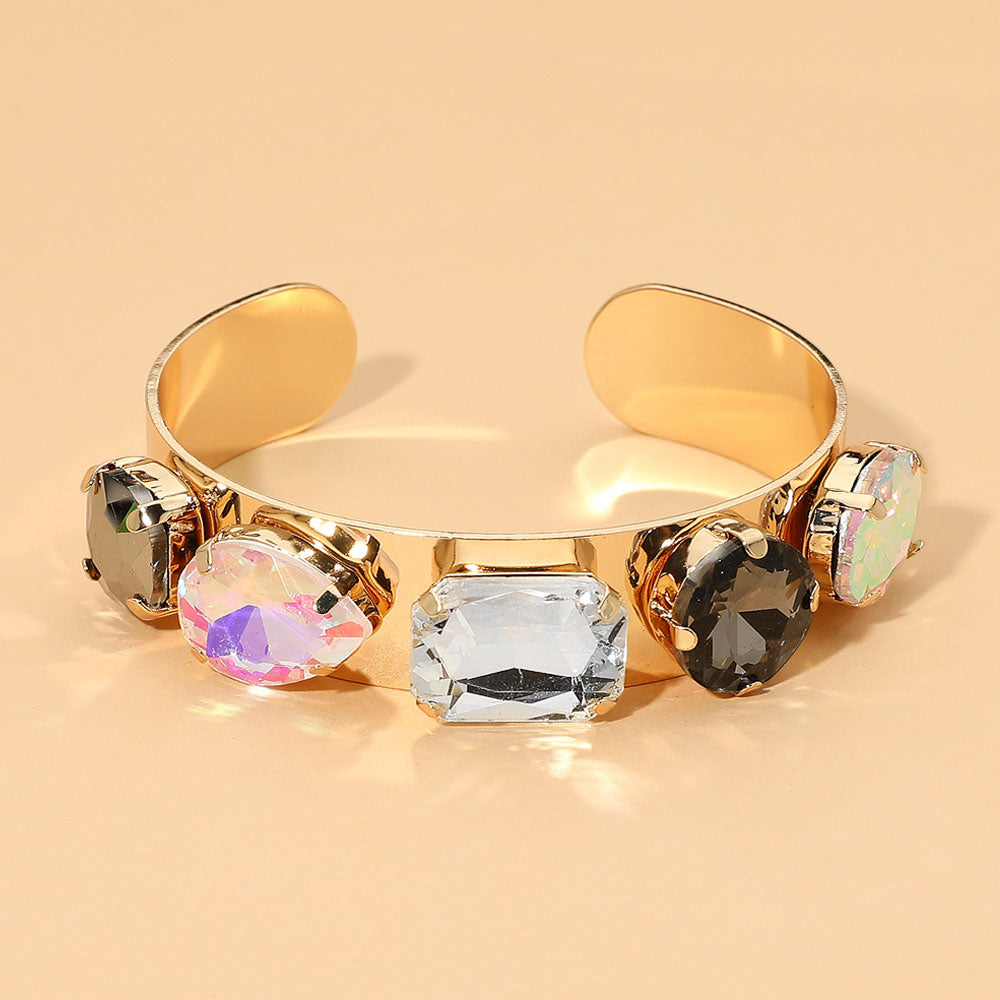 Madeline Love Black Diamond, Multi Multi-Shaped Faceted Stone Cluster Embellished Cuff Bracelet