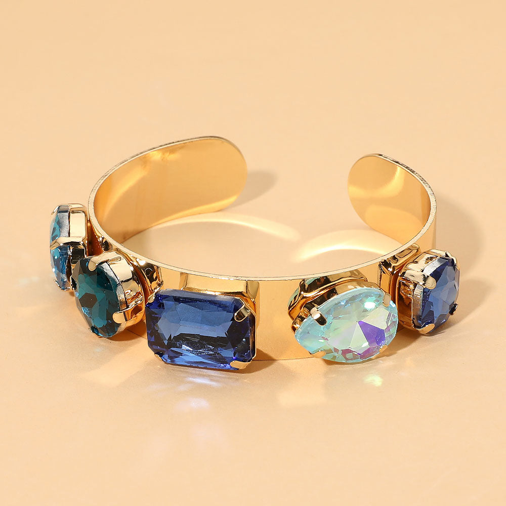 Madeline Love Blue, Multi Multi-Shaped Faceted Stone Cluster Embellished Cuff Bracelet