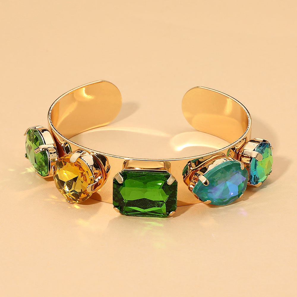 Madeline Love Green, Multi Multi-Shaped Faceted Stone Cluster Embellished Cuff Bracelet