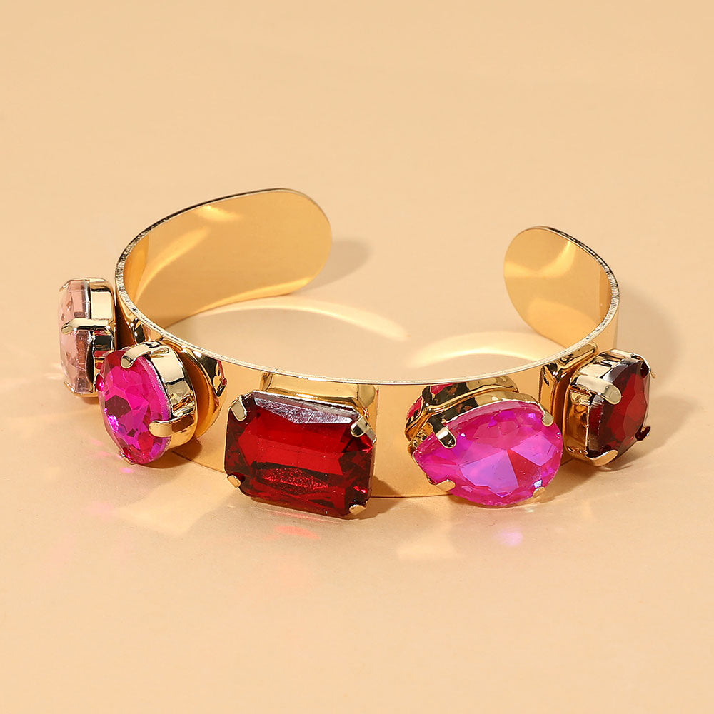 Madeline Love Multi, Siam Multi-Shaped Faceted Stone Cluster Embellished Cuff Bracelet