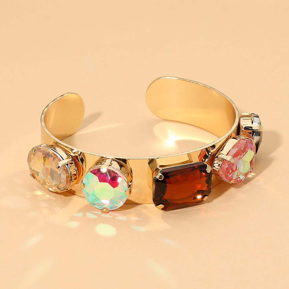 Madeline Love Multi, Smoked Topaz Multi-Shaped Faceted Stone Cluster Embellished Cuff Bracelet