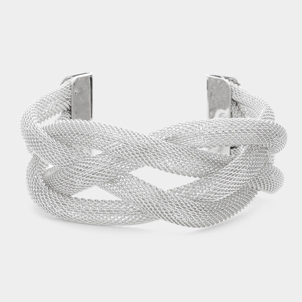 Madeline Love Rhodium Braided Mesh Chain Cuff Bracelet - Bracelets