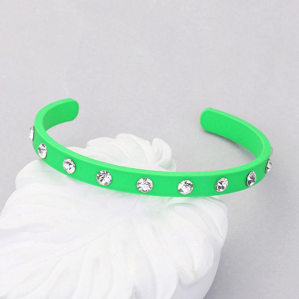 Madeline Love Green, Neon Round Stone Embellished Colored Cuff Bracelet - Bracelets