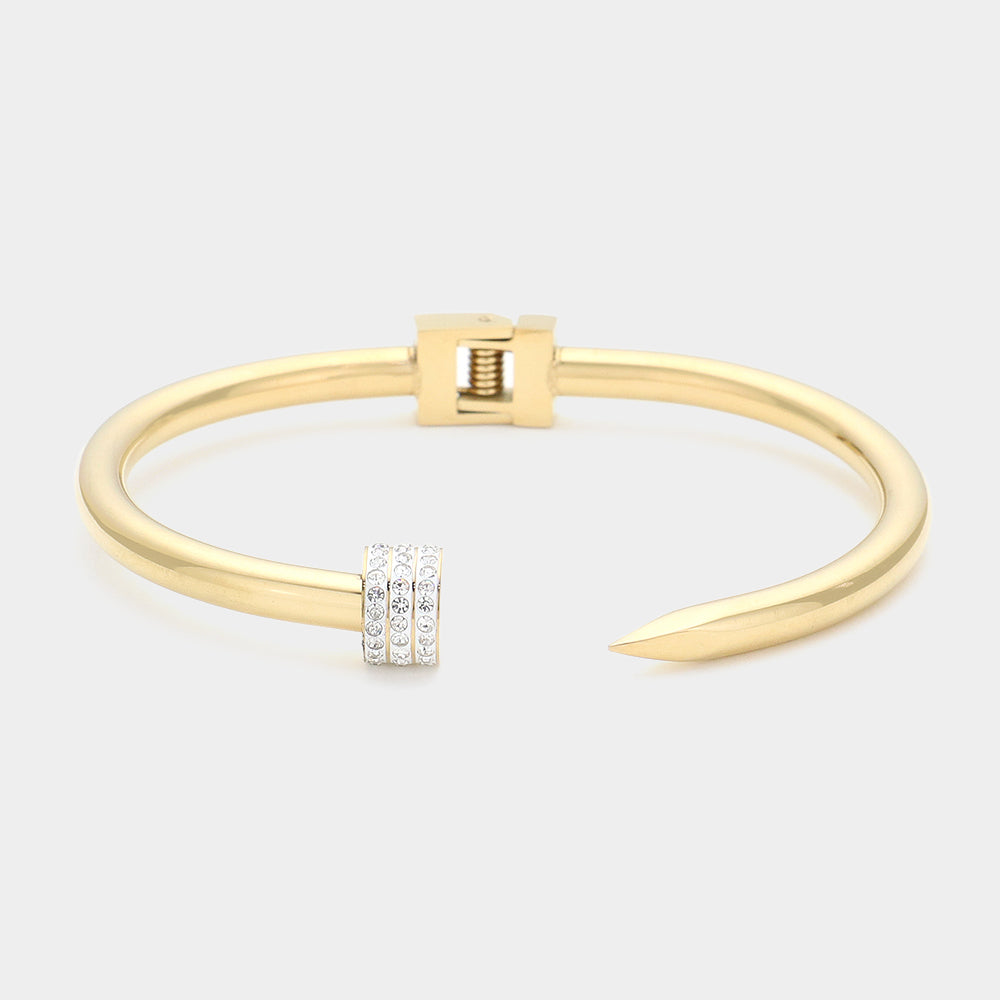 Madeline Love Gold Stone Paved Tip Metal Nail Hinged Cuff Bracelet - Bracelets