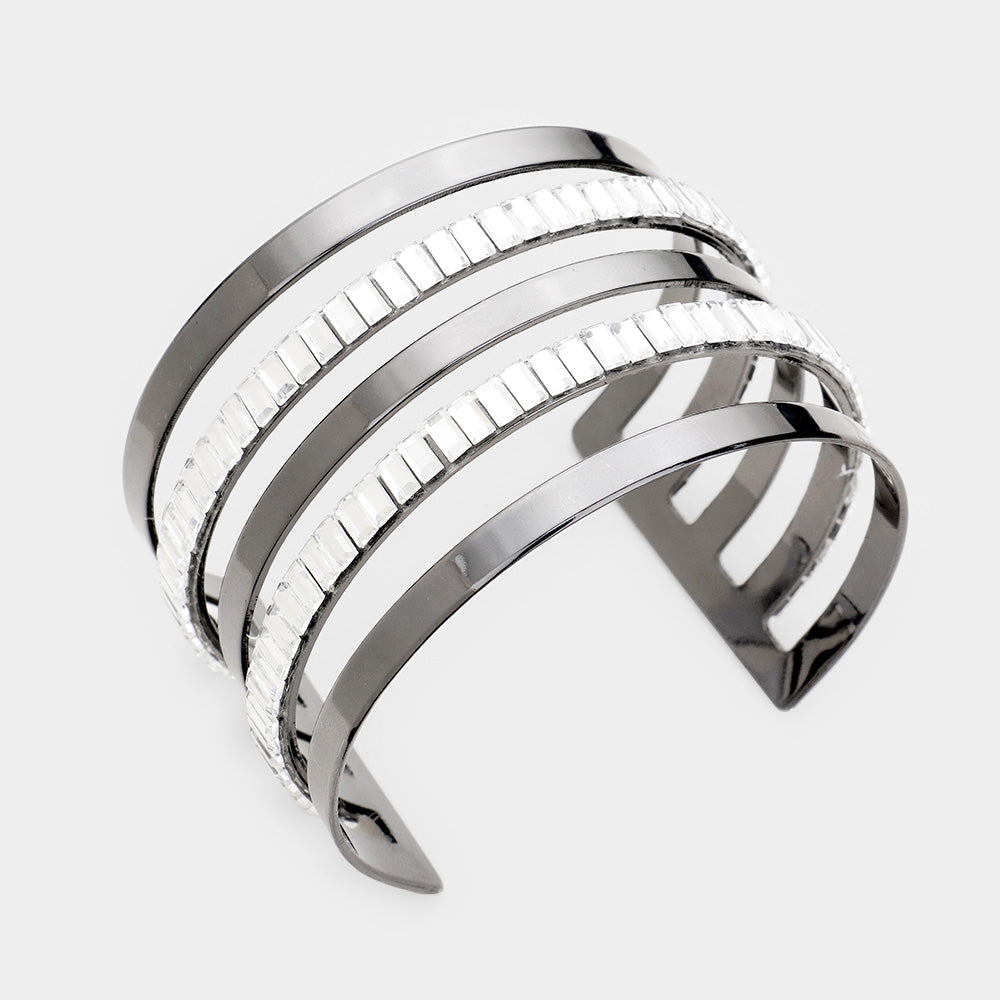 Madeline Love Hematite Baguette Cut Statement Split Layer Cuff Bracelet - Bracelets