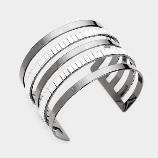 Madeline Love Hematite Baguette Cut Statement Split Layer Cuff Bracelet - Bracelets