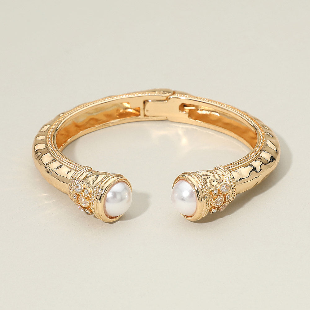 Madeline Love Cream, Gold Pearl Tip Accent Hinged Cuff Bracelet