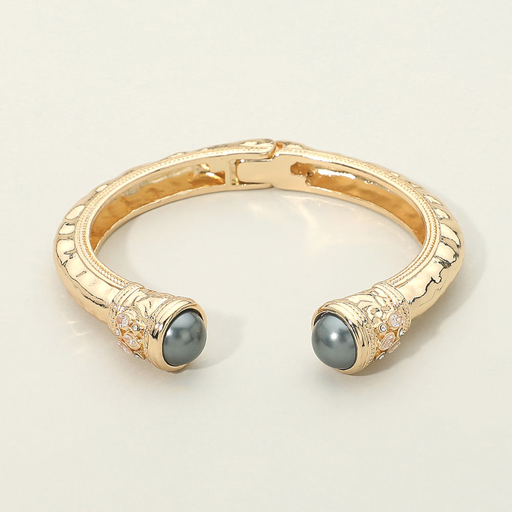 Madeline Love Gold, Gray Pearl Tip Accent Hinged Cuff Bracelet
