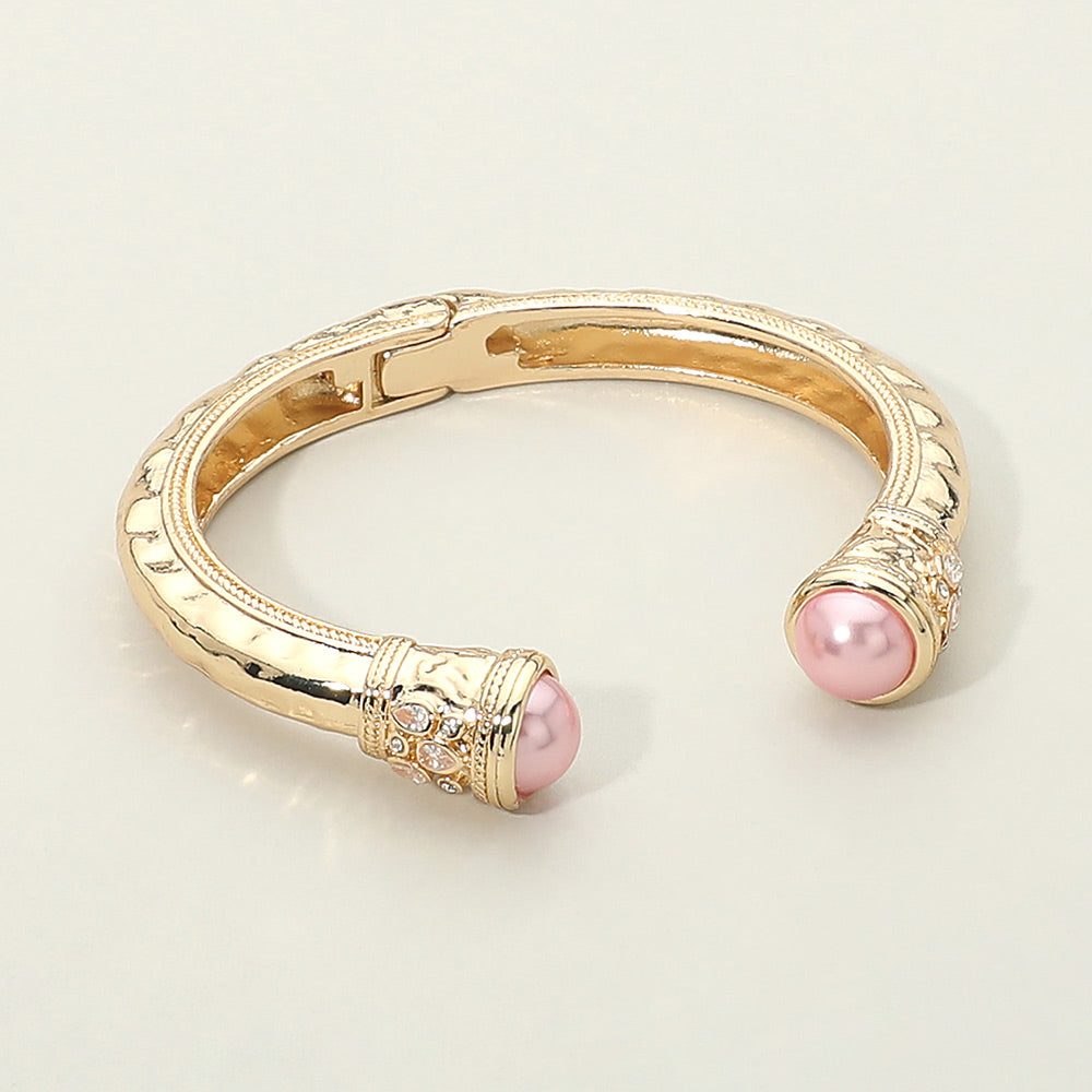Madeline Love Gold, Pink Pearl Tip Accent Hinged Cuff Bracelet
