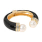 Madeline Love Black, Gold Gold Plated Pearl Tip Enamel Hinged Cuff Bracelet - Bracelets - desc