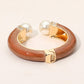 Madeline Love Brown, Gold Gold Plated Pearl Tip Enamel Hinged Cuff Bracelet - Bracelets - desc