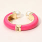 Madeline Love Fuchsia, Gold Gold Plated Pearl Tip Enamel Hinged Cuff Bracelet - Bracelets - desc
