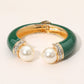 Madeline Love Gold, Green Gold Plated Pearl Tip Enamel Hinged Cuff Bracelet - Bracelets