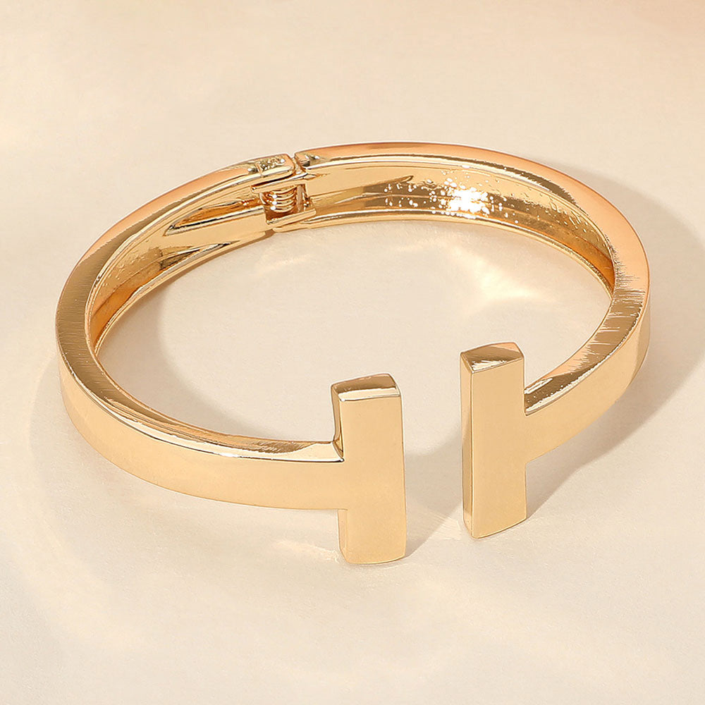 Madeline Love Gold Metal T Tip Hinged Bangle Cuff Bracelet - Bracelets