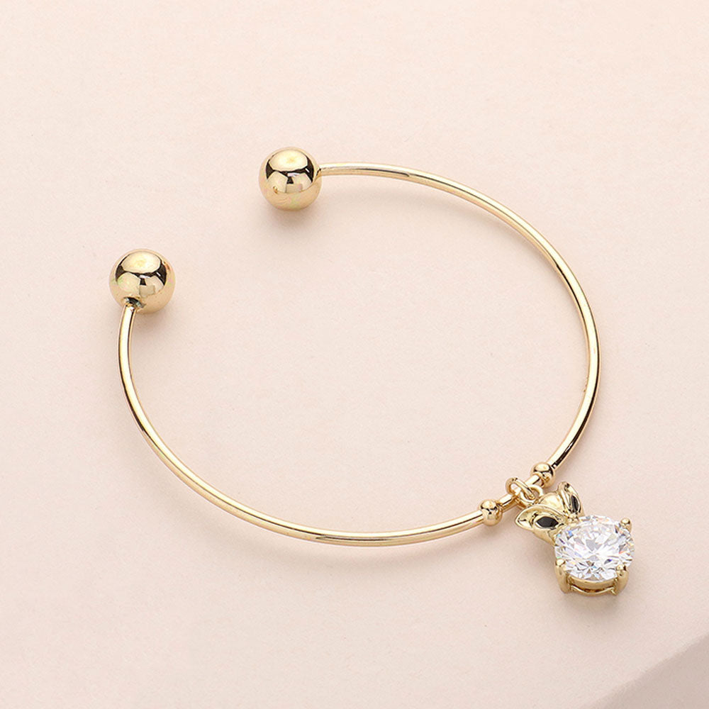 Madeline Love Gold Owl Crystal CZ Stone Charm Owl Cuff Bracelet - Jewelry